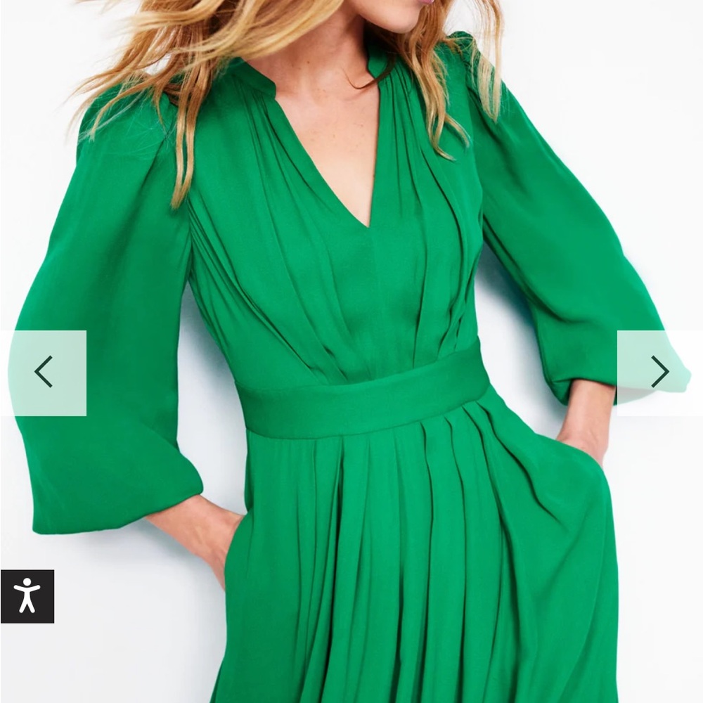 Boden Pleated Detail Blouson Women’s Dress Green Size 8